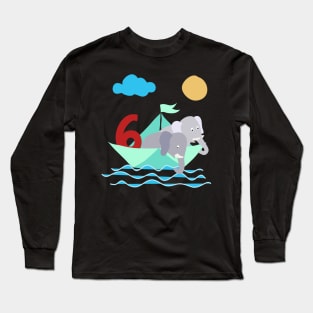 Elephants In Paper Boat Sea 6 Years Birthday Long Sleeve T-Shirt